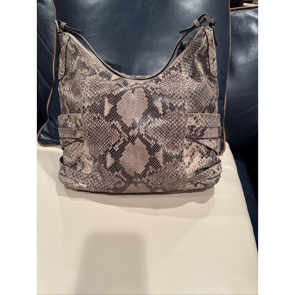 Michael Kors Women's Large Tan Leather Snakeskin Hobo Bag - Picture 9 of 12
